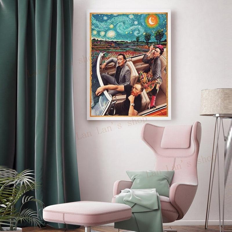 Vincent Van Gogh & Salvador Dali Inspired Art Poster - Modern Canvas Painting for Living Room Home Wall Decor